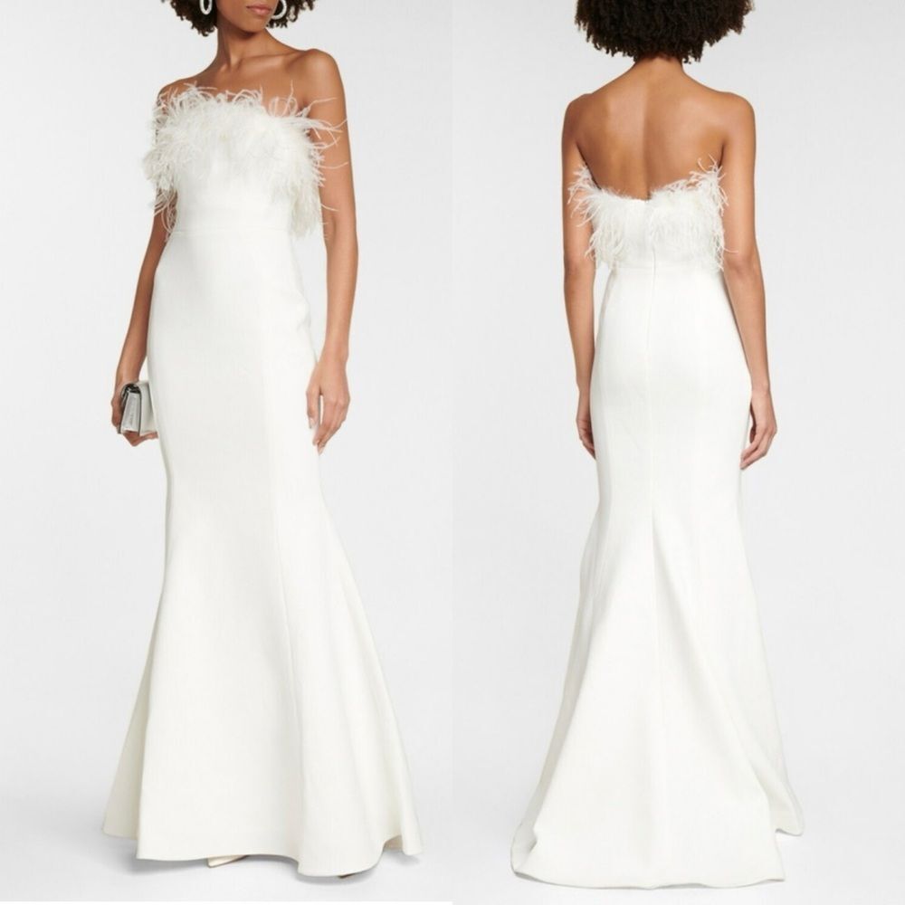 Rebecca Vallance Grace Feather Trimmed White Bridal Gown Size 8